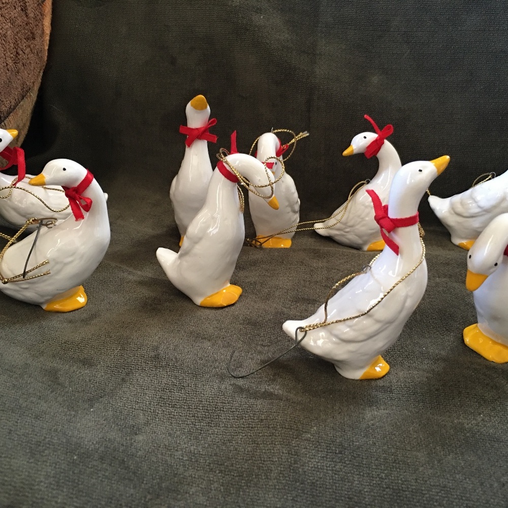 Set 8 ducks ceramic figurines